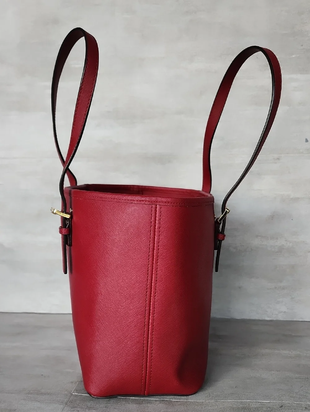 Michael Kors Jet Set Mulberry Red Saffiano Leather Tote with MK Charm